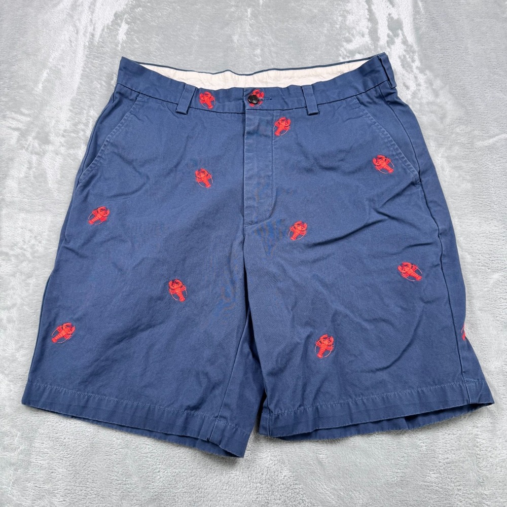 Brooks Brothers Shorts Mens 31 Navy Embroidered Lobster Zip Fly Chino